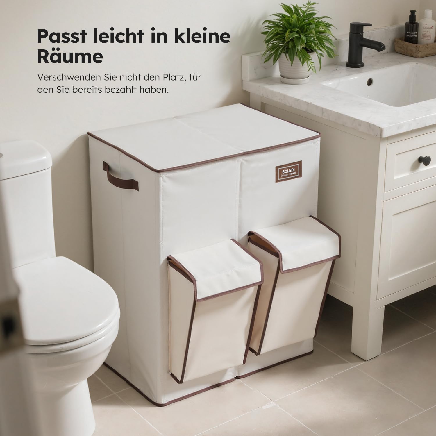 SOLEDI 180L Wäschekorb mit Deckel, Wäschesammler 2 Fächer mit 2 Seitentaschen, Laundr Baskets mit 2 Wäschesack, Wäschesortierer Groß XXXL für Badezimmer, Schlafzimmer, Waschküche 8