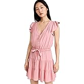 PAIGE Womens Rosalee Dress Mini Dress Tiered Skirt Covered Button in Lipstick Pink