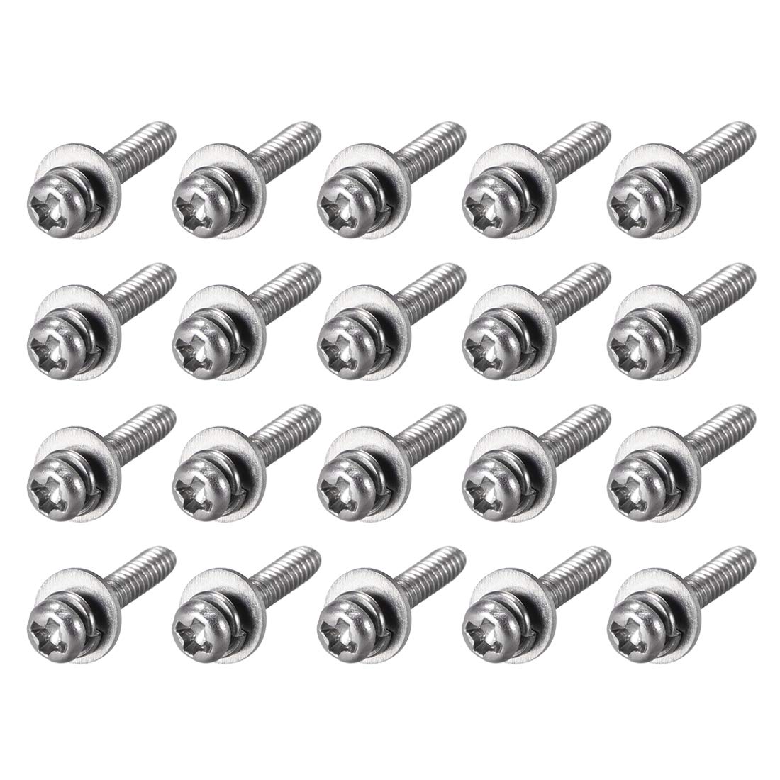 sourcing map M2 x 6mm Stainless Steel Phillips Pan Head Machine Screws Bolts Combine with Spring Washer and Plain Washers 20pcs