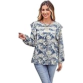 Women's Long Sleeve Blouses Casual Loose Shirts Ruffle Trim Crew Neck Tops Dressy Tunic Tops