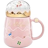 Peclek 17.6 oz Christmas Mug with Winter Snow Globes Lid Decorations, Large Cute Festive Ceramic Coffee Cup, Winter Xmas Holiday Birthday Tabletop Drinkware Teacup Gifts for Adults Kids Men Women