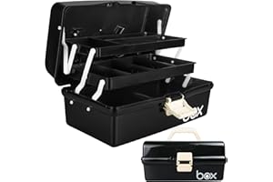 TERGOO 12in Three-Layer Multipurpose Storage Box Organizer Folding Tool Box/Art & Crafts Case/Sewing Supplies Organizer/Medicine Box/Family First Aid Box with 2 Trays (Black)…