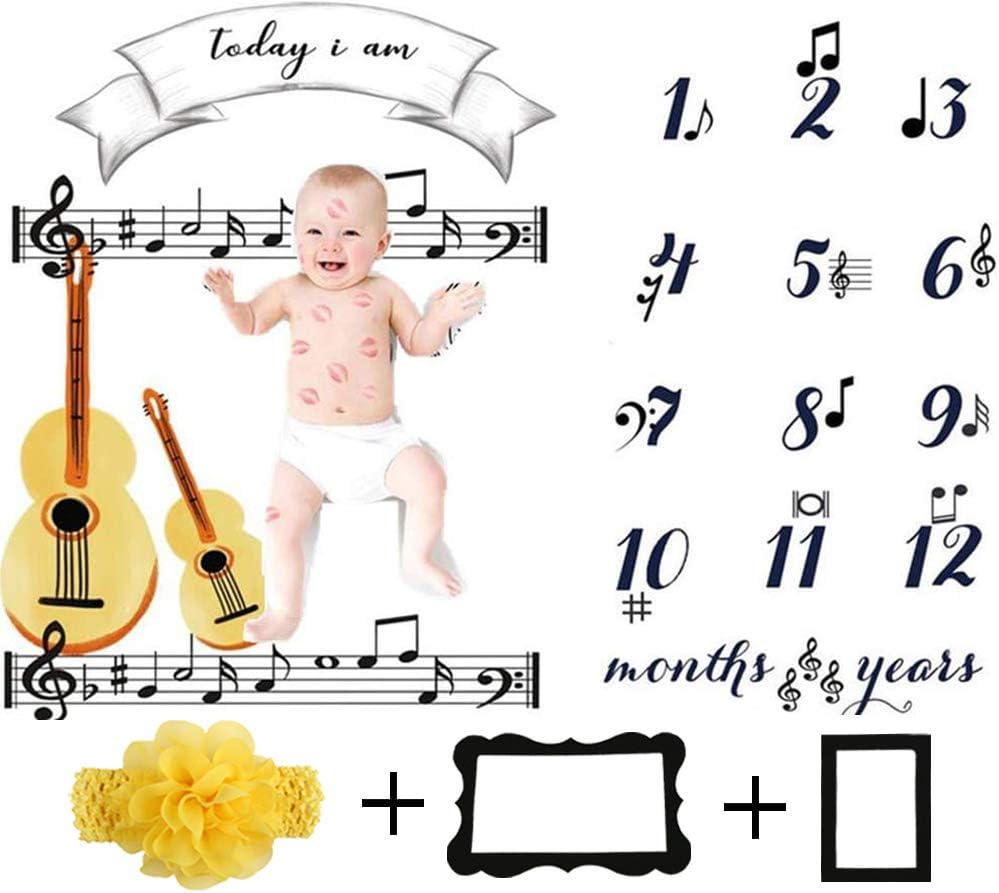 Baby Monthly Milestone Blanket Newborn Girls Photo Props Shoots Backdrop Personalized Music Note Violin Photography Growing Infants Toddlers Swaddle Blanket