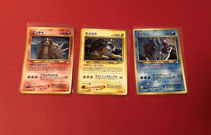 Amazon ポケモンカード 旧裏面 エンテイ ライコウ スイクン キラ 綺麗 3枚セット ファイル保管 ポケカ ネオ おもちゃ ホビー