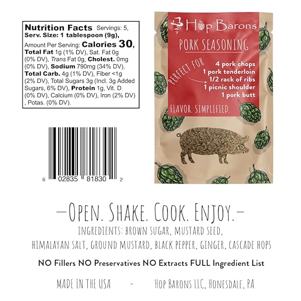 HOP BARONS, GOURMET PORK SEASONING, SINGLE SERVE PACK – PREMIUM BLEND OF HERBS AND SPICES, NO FILLERS, NO PRESERVATIVES – COOKING GIFTS FOR MEN, GRILLING GIFTS