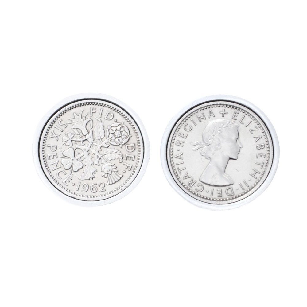 Polished Sixpence Cufflinks | 1962 Anniversary 1962 Coins 64th Birthday