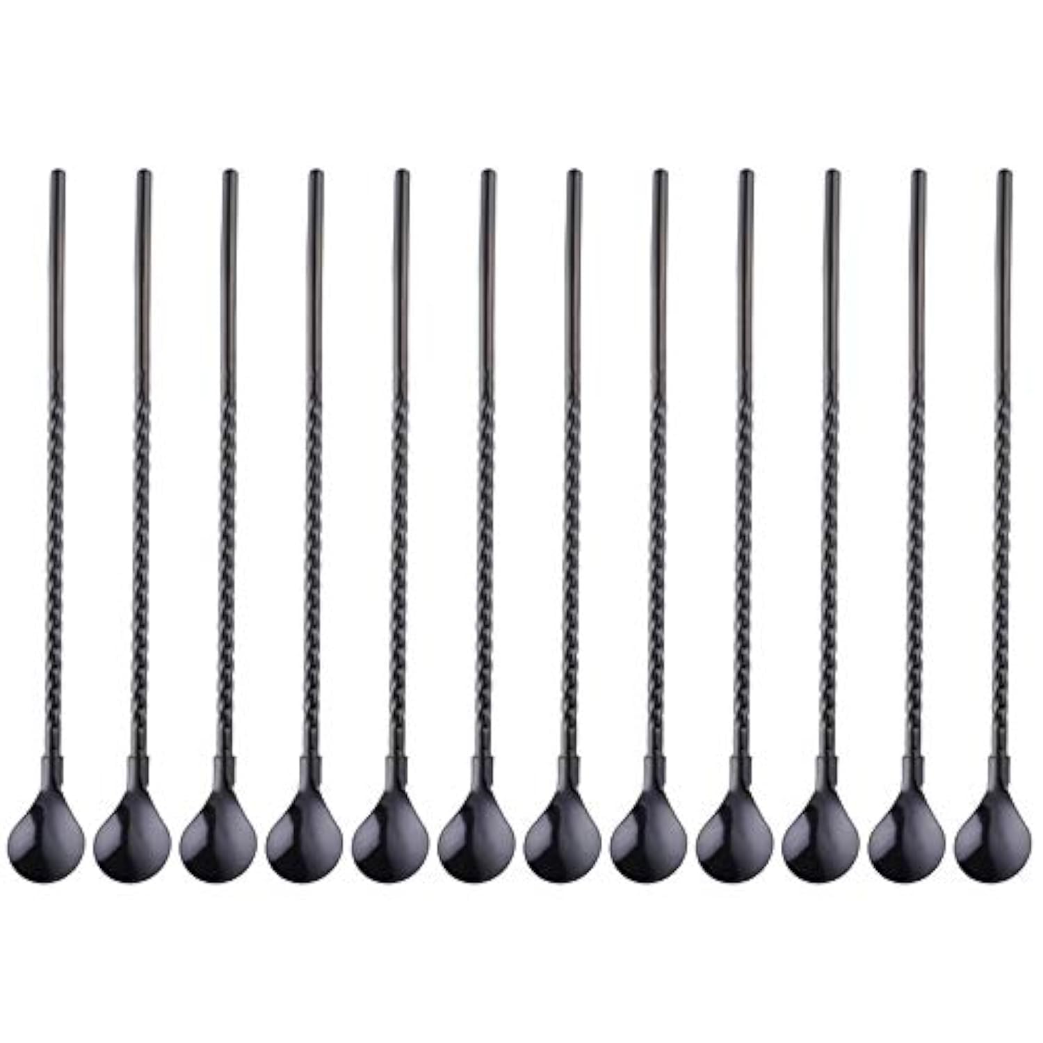 Sunwinc 50Pcs Reusable Metal Spoon Straws in Bulk For Wholesale,8.5'' Stainless Steel Black Drinking Straws SpoonYerba Mate Bombilla Straws for Cocktail,Iced Coffee,Milkshake,Smoothies (Black-50Pack)