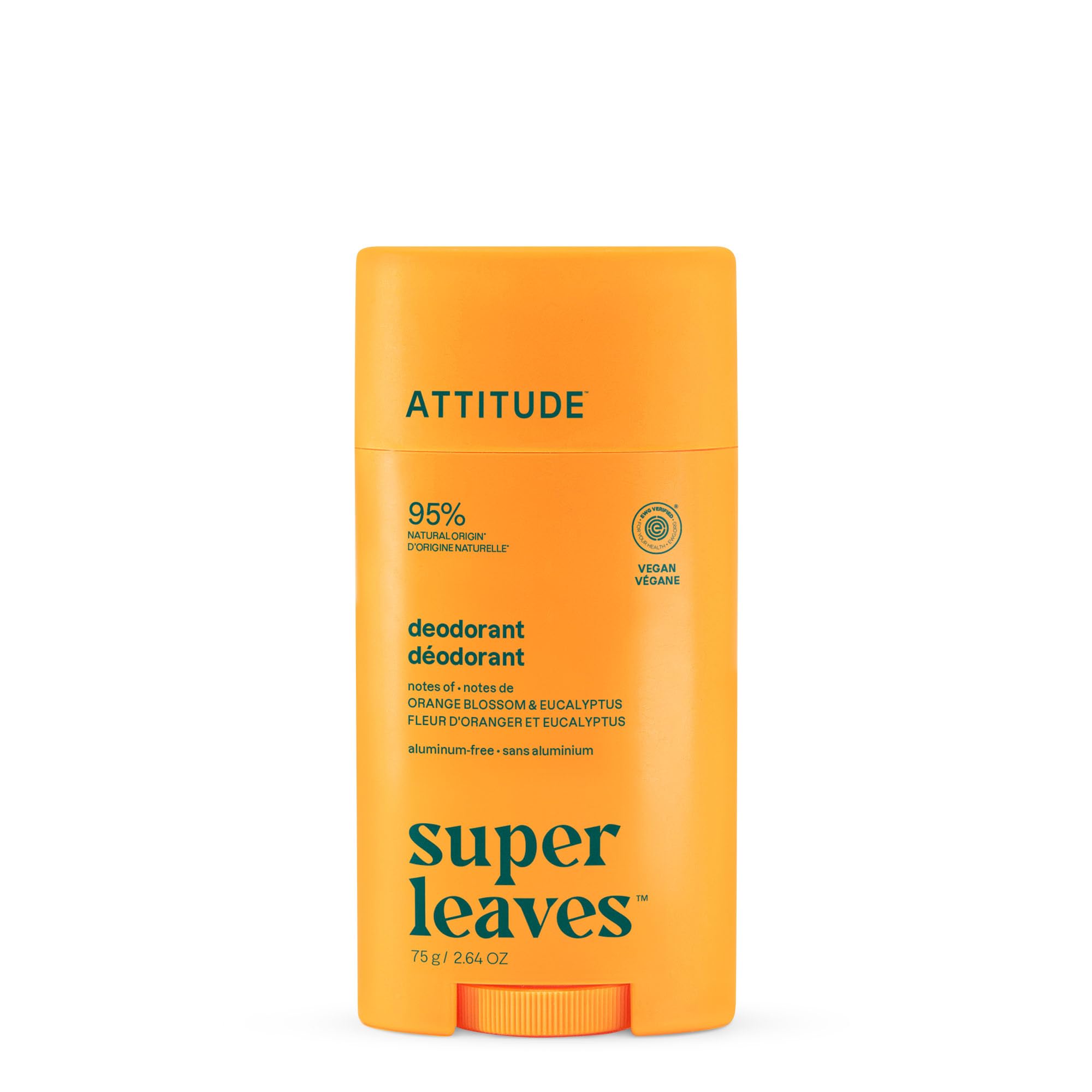 Photo 1 of ATTITUDE Aluminum Free Deodorant, Natural Origin Ingredients, EWG Verified, Odor Control With Baking Soda, Twist & Glide, Dermatologically Tested, Vegan, Orange Blossom & Eucalyptus, 2.64 Oz