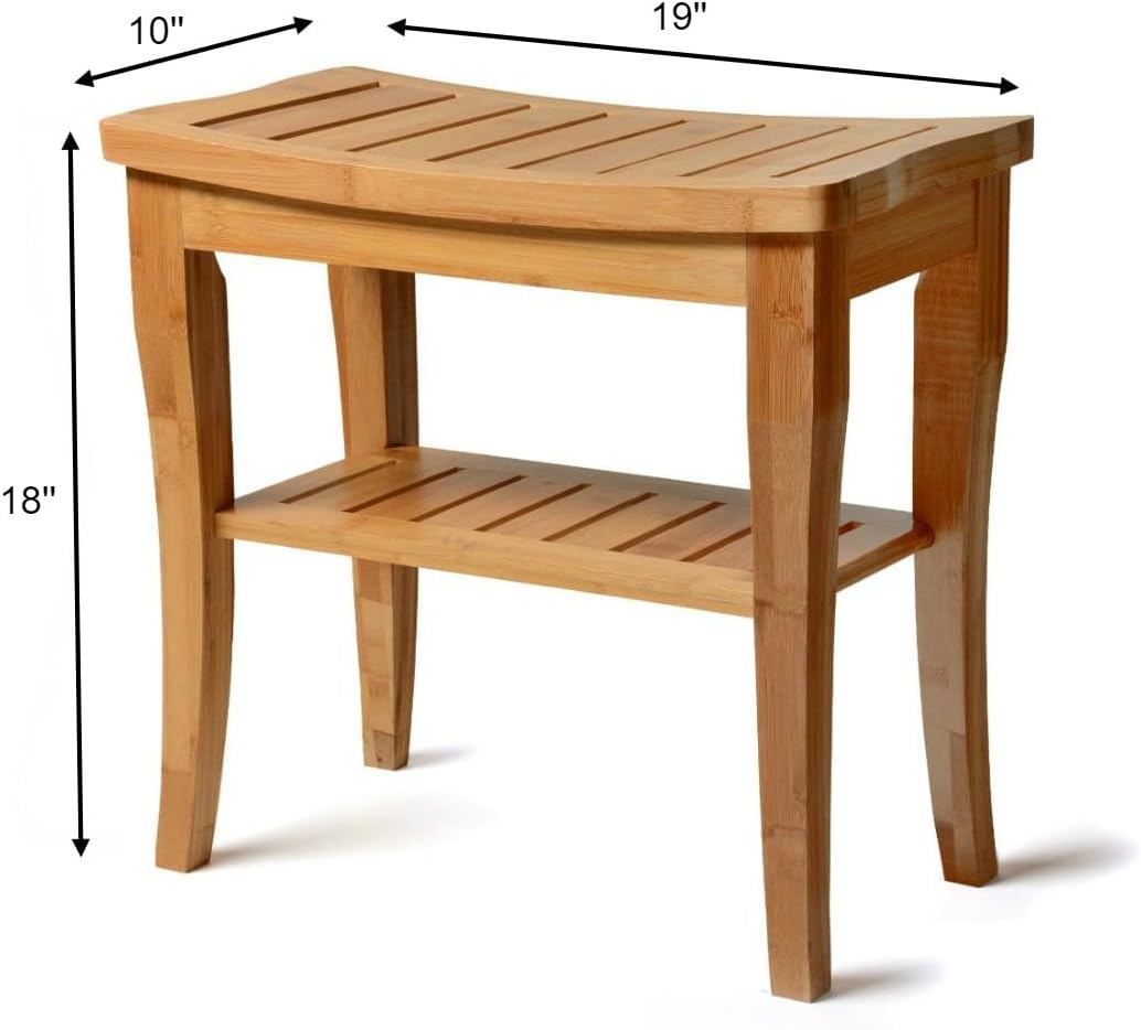 Bambusi Shower Bench Stool with Shelf - Bamboo Spa Bathroom Decor - Wood Seat Bench for Indoor or Outdoor Use: Health & Personal Care