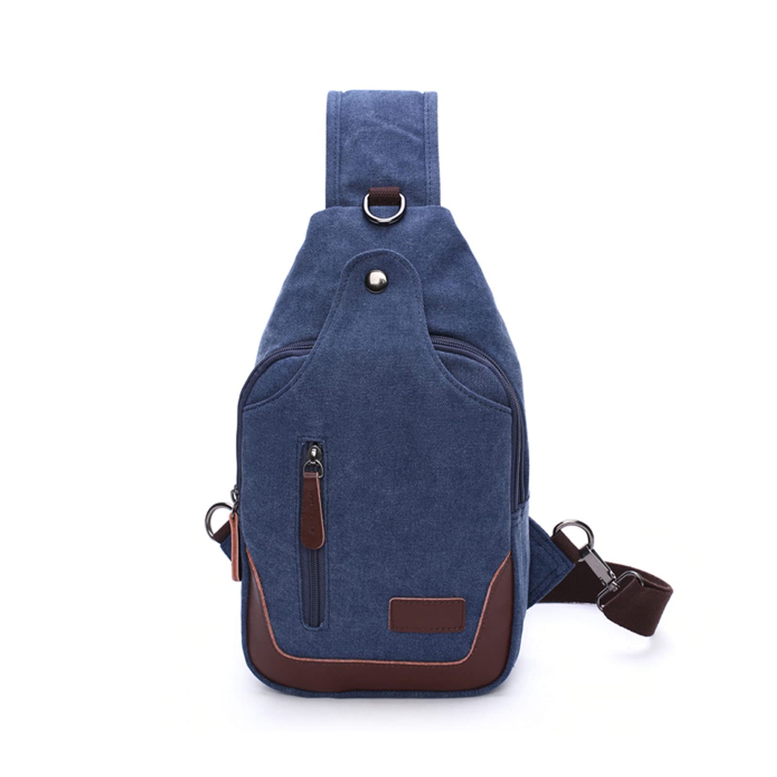 FANDARE Vintage Sling Chest Bag One Shoulder Bag Canvas Crossbody Backpack Men Daily Bookbag with Earphone Hole for Outdoor Travel Work Hiking Running Indoor Activities Daypacks Dark Blue