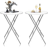 HiEthan Two-Piece 32in Folding Round Bar Table, Foldable High Top Bar Height Table Durable Space Saving for Indoor and Outdoo