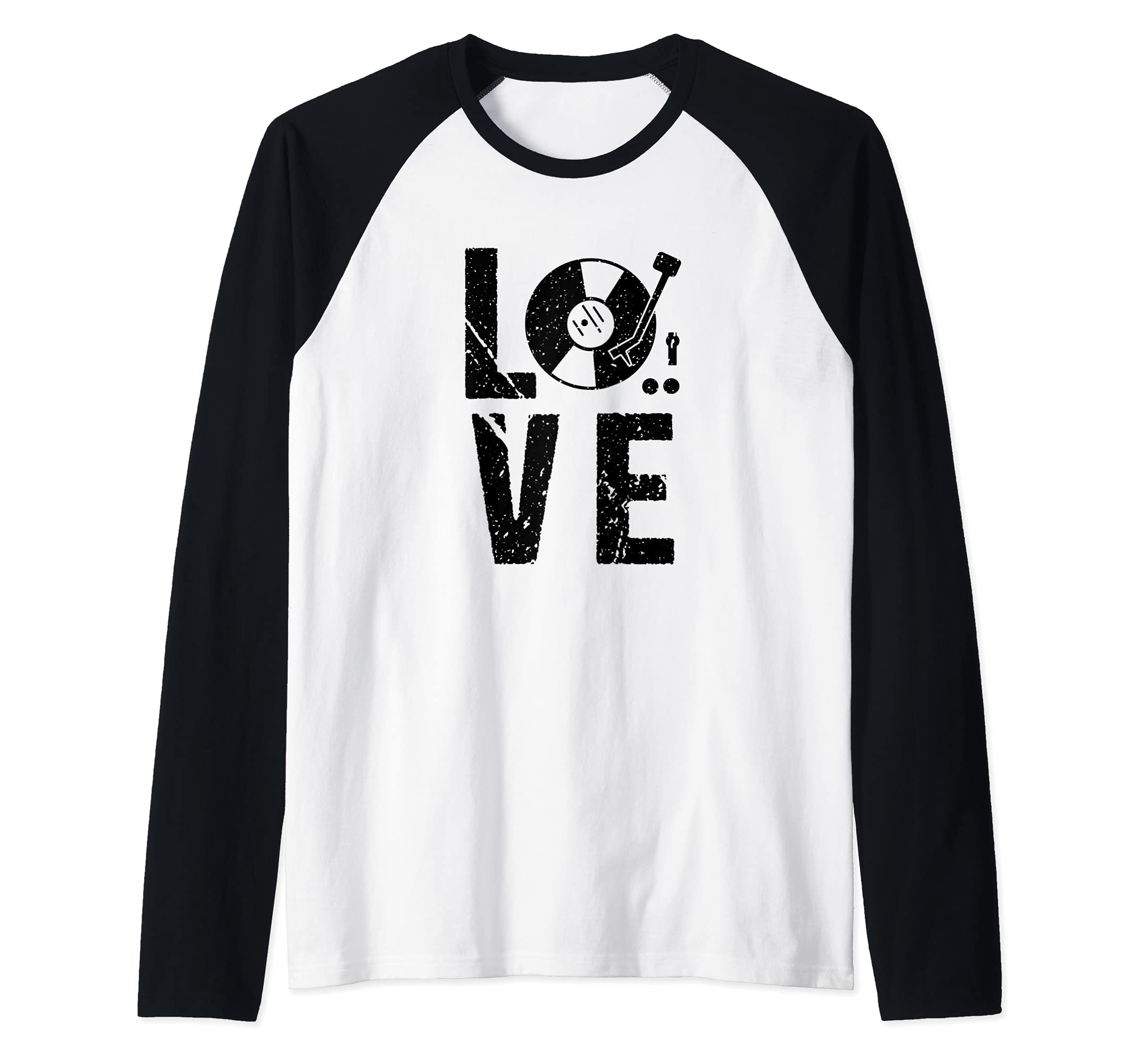 Vinyl Record Music EDM Retro Dj Raglan Baseball Tee