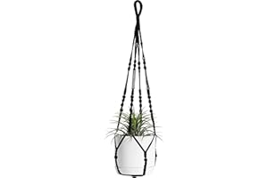 BLUEMAKE Macrame Plant Hanger Indoor Hanging with Wood Beads Macrame Planters No Tassel for Indoor Outdoor Boho Home Decor 35 Inch (Black,1pc)