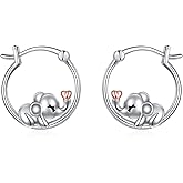 Cow/Cat/Fox/Pig/Axolotl/Elephant/Scorpion/Sloth/Chicken/Owl Hoop Earrings 925 Sterling Silver Hypoallergenic Animal Jewelry Gifts