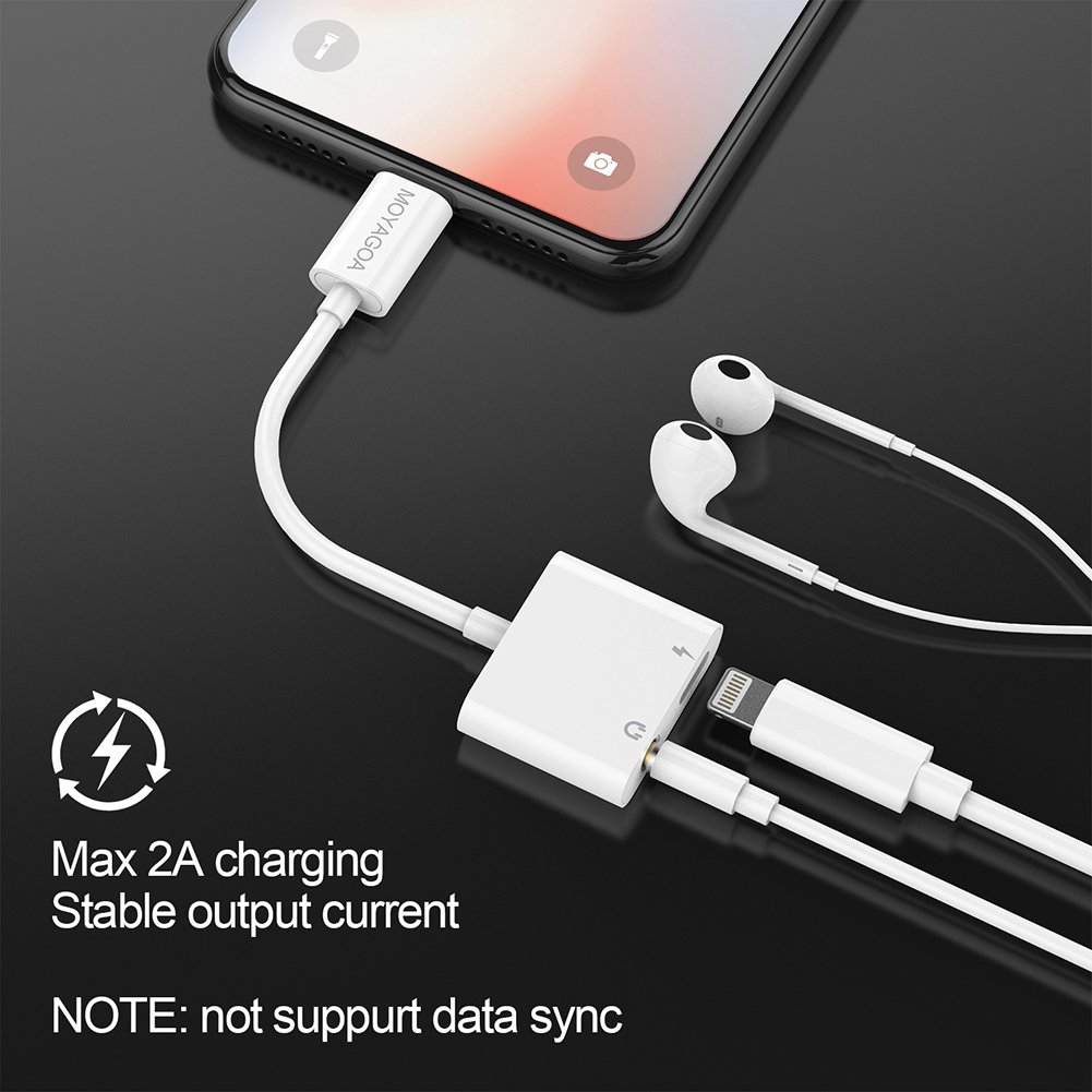 iPhone 8 Lightning Charger Headphone Jack 3.5mm iphone dongle Headphone Audio Adapter 2A Fast Charge Headphone Splitter - Compatible with IOS 11 (no call function or data transfer capability) MOYAGOA