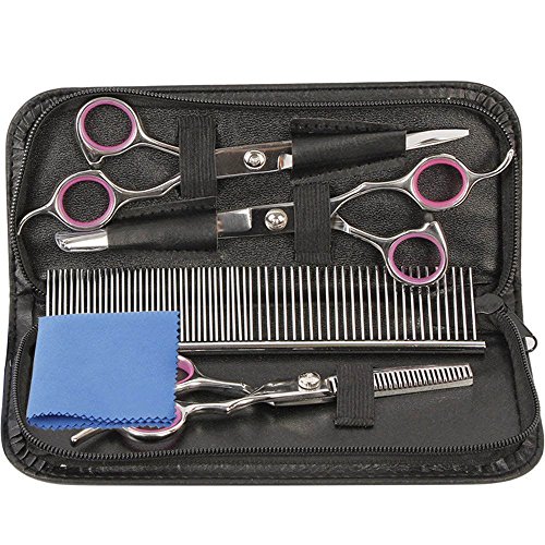 Professional Pet Dog Grooming 7 Inch Scissors Set Straight&Curved&Thinning Shears Ki - Thumbnail 6