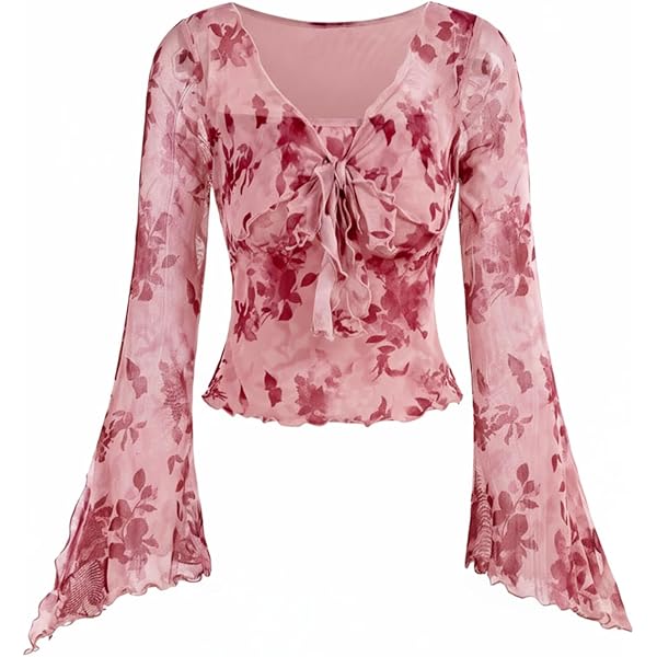Amazon.com: Milumia Girl's Floral Print Bowknot Bell Sleeve Crop