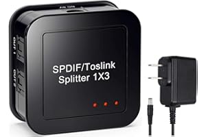TIZOPO SPDIF/Toslink Digital Optical Audio Splitter 1x3, Optical Audio 1X3 Splitter, Support Dolby Digital & DTS 5.1 for PS3, Xbox, Blue-Ray DVD, HDTV,TV Box(1 Input 3 Output)