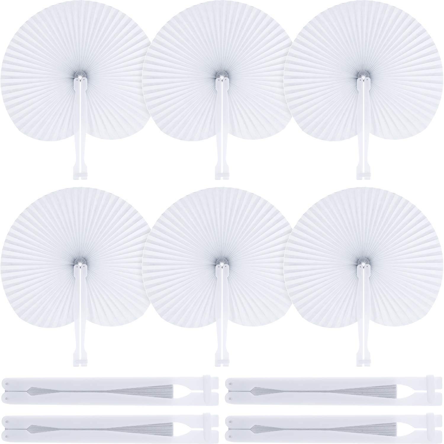 Photo 1 of ZWIN 48 Pcs Paper Fans Wedding Paper Fans for Guests Pocket Folding Paper Fans with Plastic Handle White Blank Paper Fans for Guests Celebartion Party Decoration