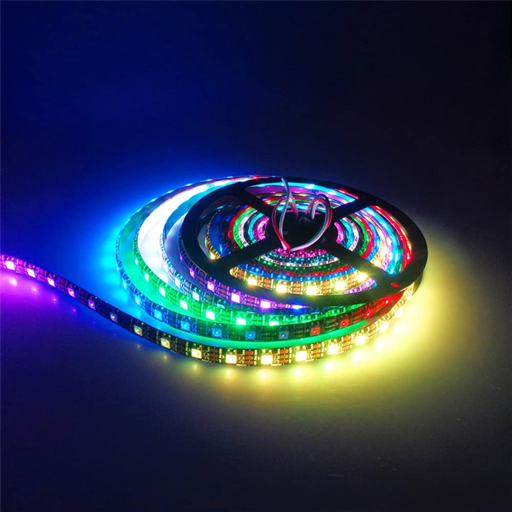 Boarda 5V WS2812B RGB 5050SMD Individually addressable LED Strip Light ,16.4ft Programmable WS2812B 60LEDs/m IP65 Dream Color DIY Projects Strip Lighting-Black PCB