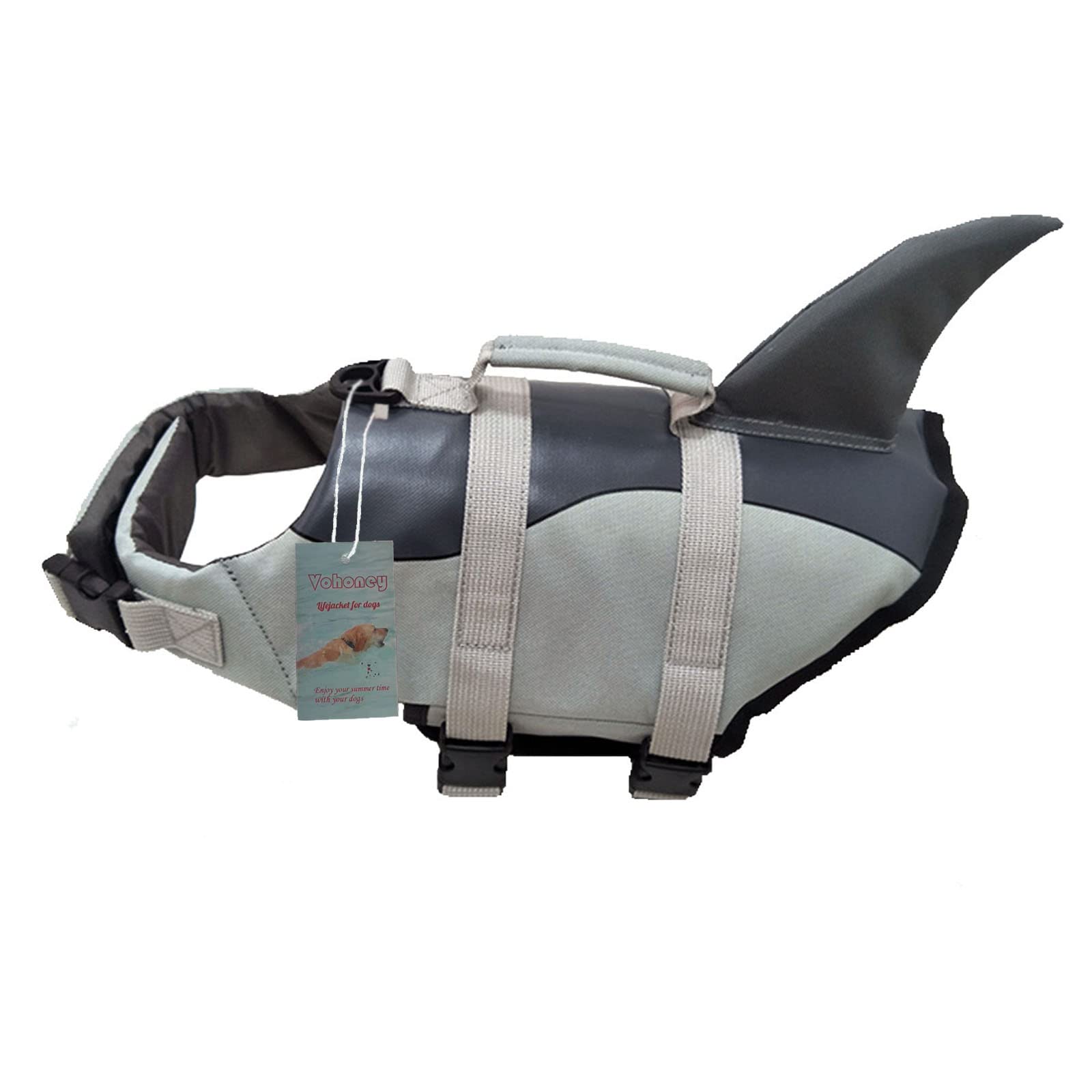 Dog Life Jackets Shark Pet Swimming Float Vest Doggy Swim Floatation Swimsuit Preserver with Rescue Handle for Dogs Pool Beach Boating (X-L, Grey)