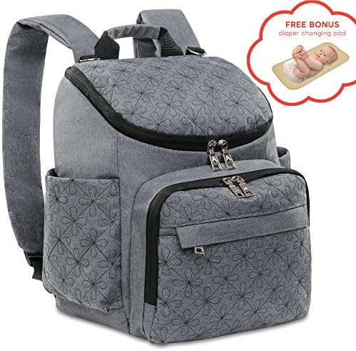 Baby Diaper Bag Backpack – Waterproof Nappy Bag – Multiple Pockets Easy Travel Organizer – Insulated Compartments – Stroller Straps for Easy Carrying &amp; Changing Pad