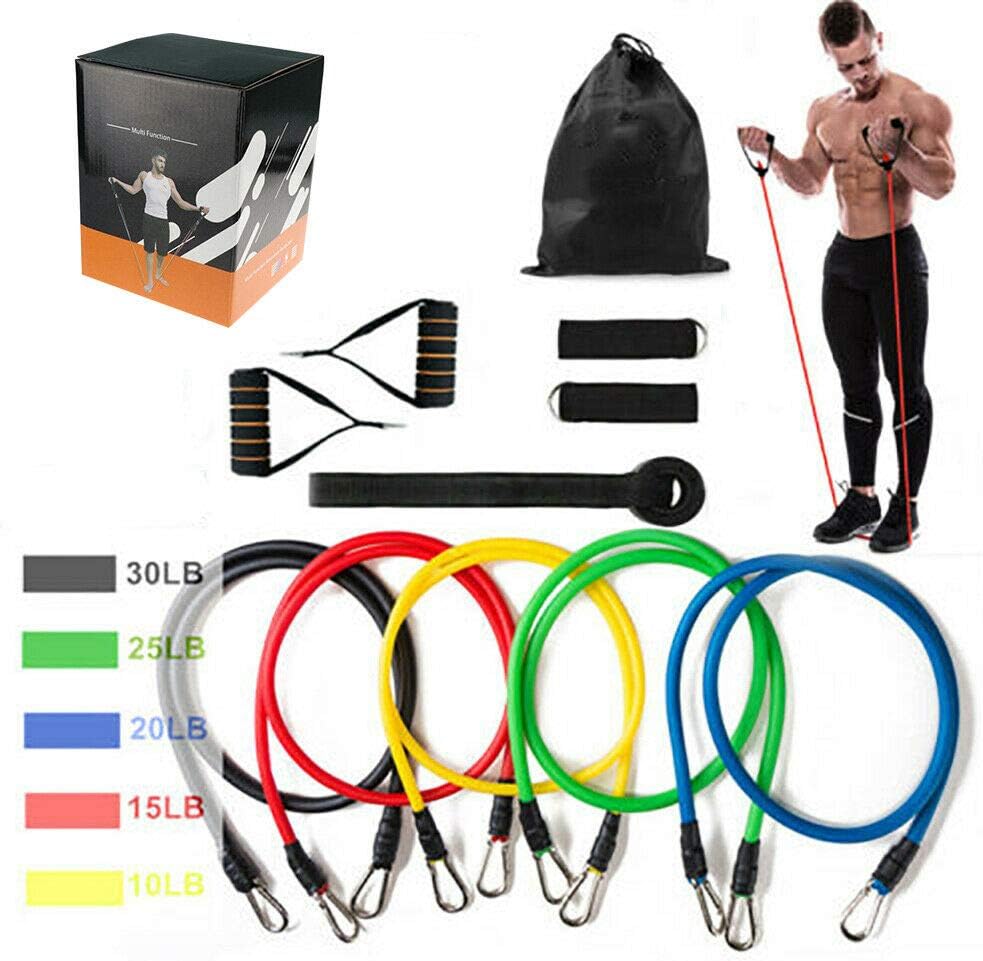 qwe Exercise Resistance Bands and Workout Fitness Set - Abdomen Waist Arm Leg Tummy Stretching -For Indoor and Outdoor Sports, Fitness, Suspension, Speed Strength,Home Gym, Yoga Etc
