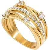 GIOXRNO 14K Gold Plated Eternity Rings for Women, Cubic Zirconia Chunky Stackable Ring, Titanium Steel Waterproof Non Tarnish Womens Statement Rings Jewelry Gift