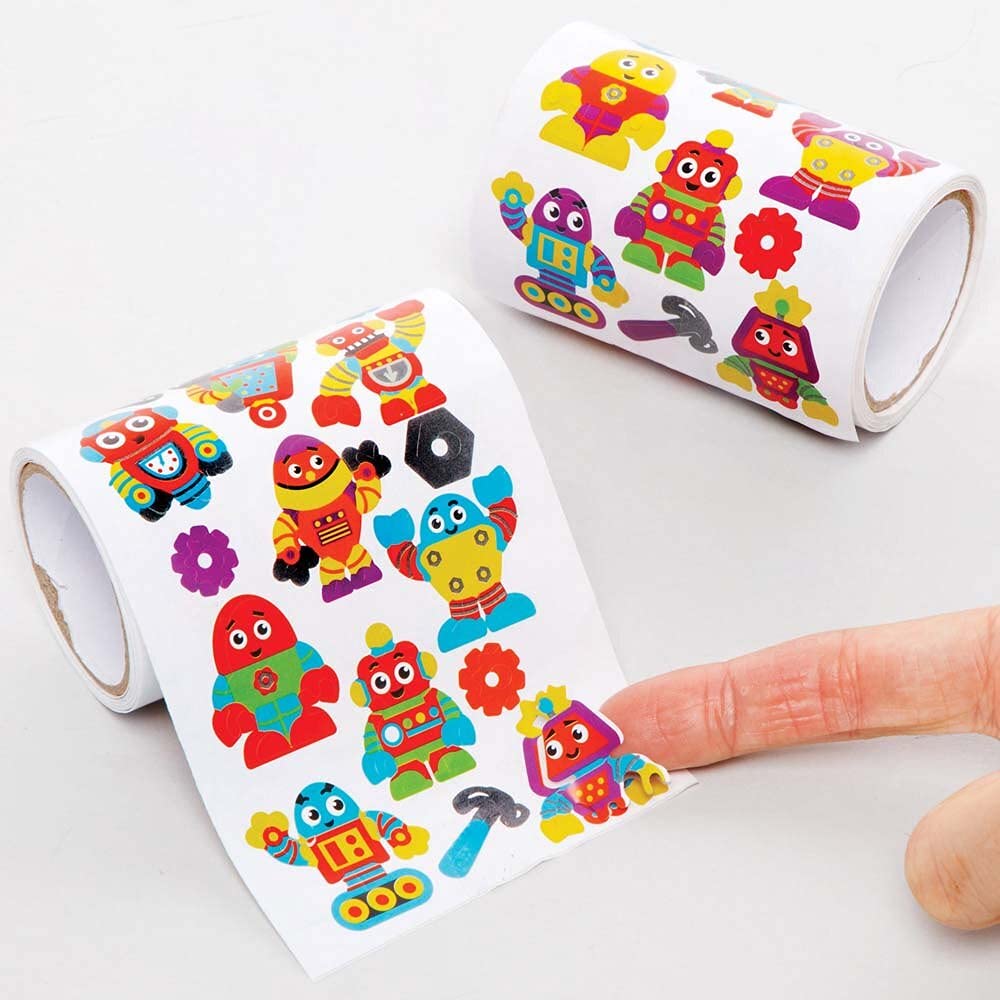 Baker Ross FE384 Robot Stickers for Kids - Pack of 720, Multicolor, Cartoon Style, Paper Material, Sticker Decals, Ideal for Arts and Crafts, Indoor Use