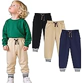 HILEELANG Toddler Boys Cotton Jogger Sweatpants 3 Pack, Soft Adjust Elastic Waist Pants with Pockets, Sizes 12M-7T