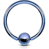 Forbidden Body Jewelry 16g 3/8 Inch Surgical Steel Blue IP Plated Captive Bead Hoop Ring