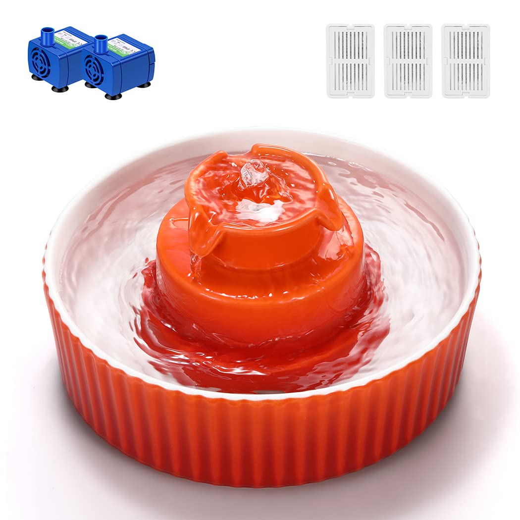 Cupcake Cat Water Fountain Porcelain, Cat Fountain for Dog and Cat (Orange) Image