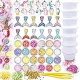 60PCS Slime Supplies Unicorn Mermaid Slime Charms Glitter Jars 4OZ Slime Containers with Lids Slime Making Kits Supplies