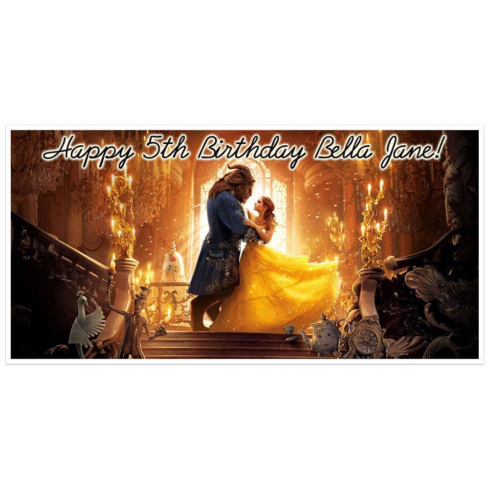 Beauty and the Beast Birthday Banner Personalized Backdrop Decoration
