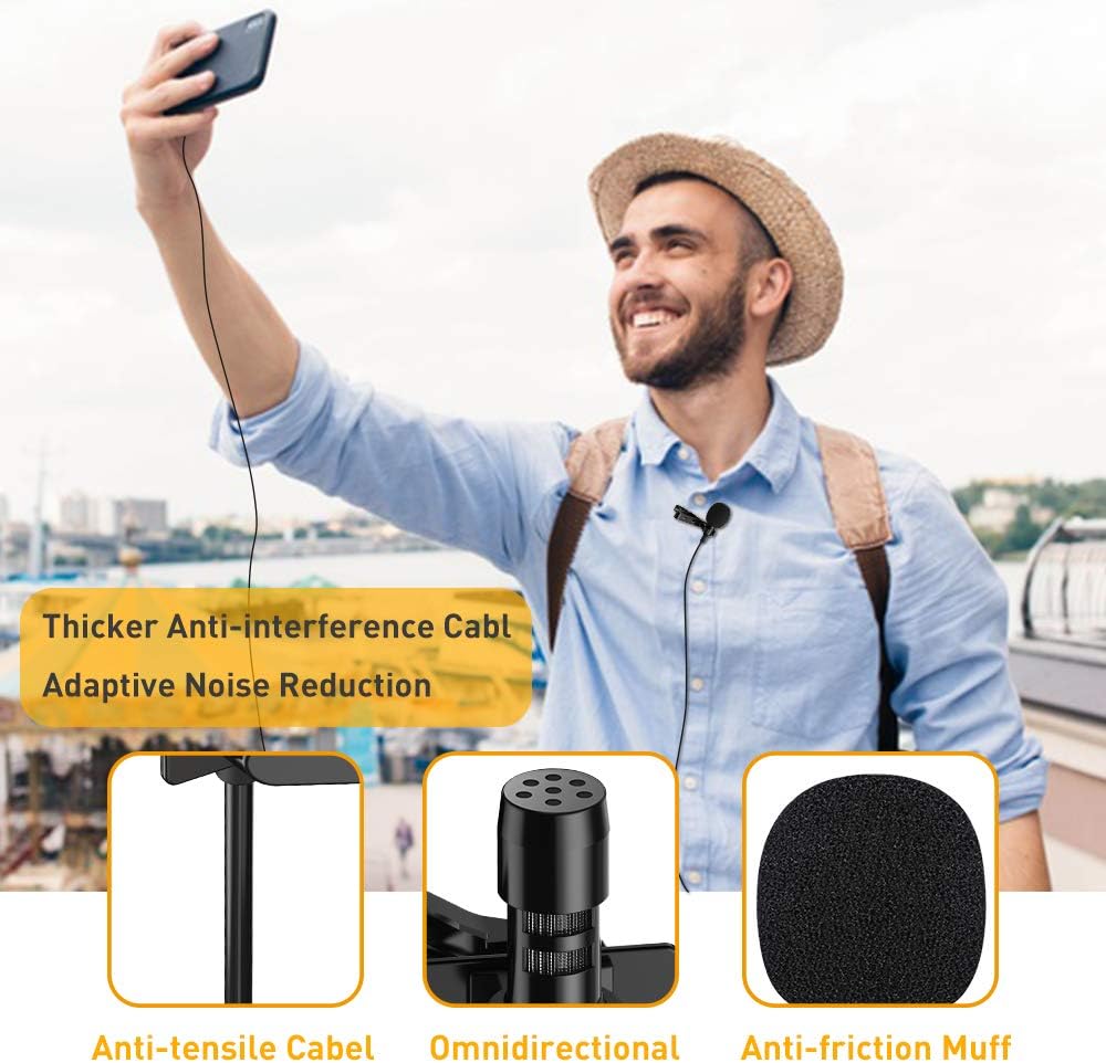 Microphone Professional for iPhone Lavalier Lapel Omnidirectional Condenser Mic Phone Audio Video Recording Easy Clip-on Lavalier Mic for Youtube, Interview, Conference for iPhone/iPad/iPod（IOS 6.6ft）: Musical Instruments
