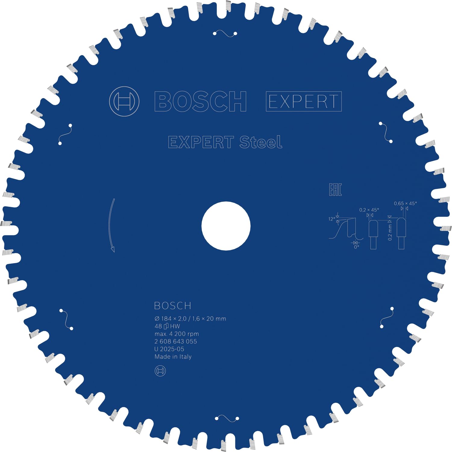 Bosch 2608643055 Circular Saw Blade Expert for Steel 184 X 20 X 2.0 Mm, 48
