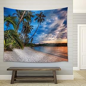 Tropical Beach with Palm Trees - Fabric Tapestry, Home Decor - 51x60 inches