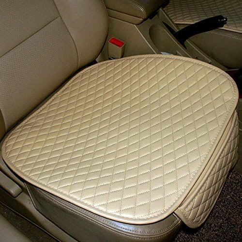 Sparkle Star Four Seasons General PU Leather Non-slip Not Moves In Car seat Non Rolling Up Car Interior Seat Cushion Cover Pad Stay On Car Seat Mat for Auto Car Supplies (Front Beige)