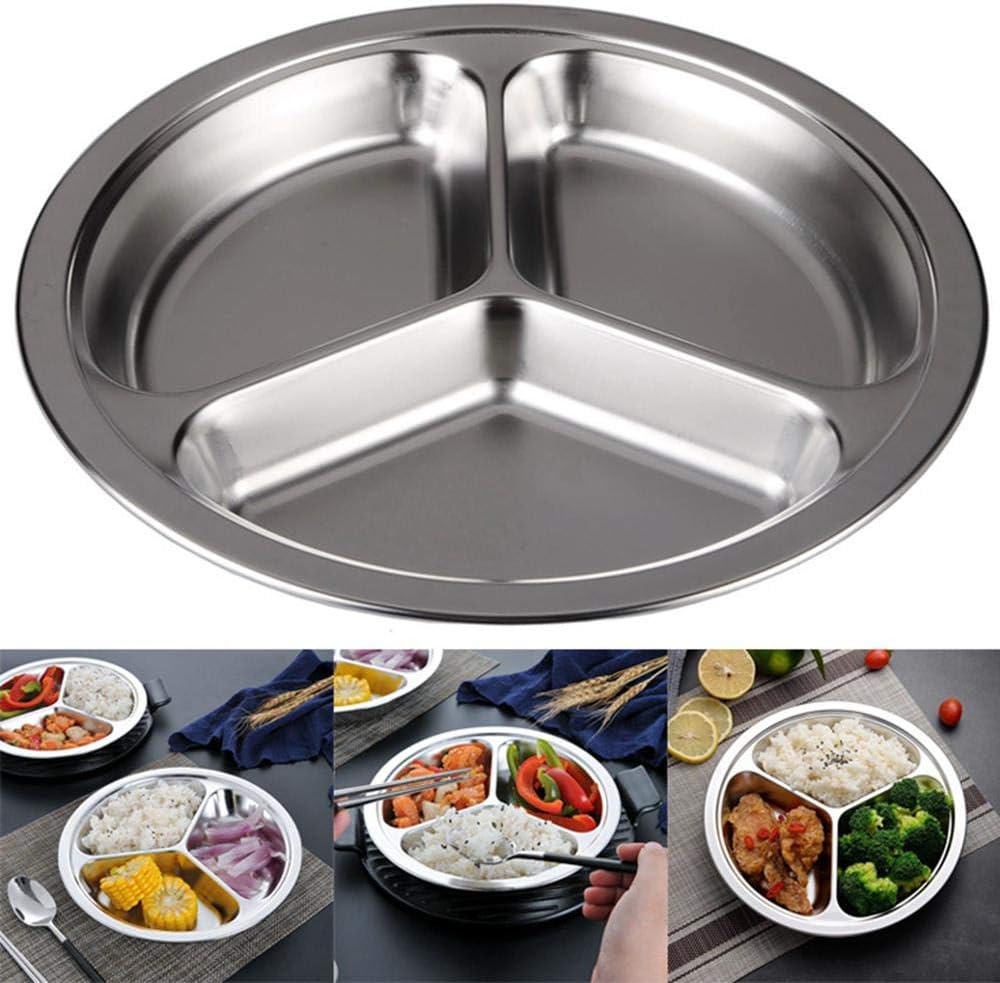 SHBV Plato Dividido de Acero Inoxidable Bandeja Redonda para Alimentos