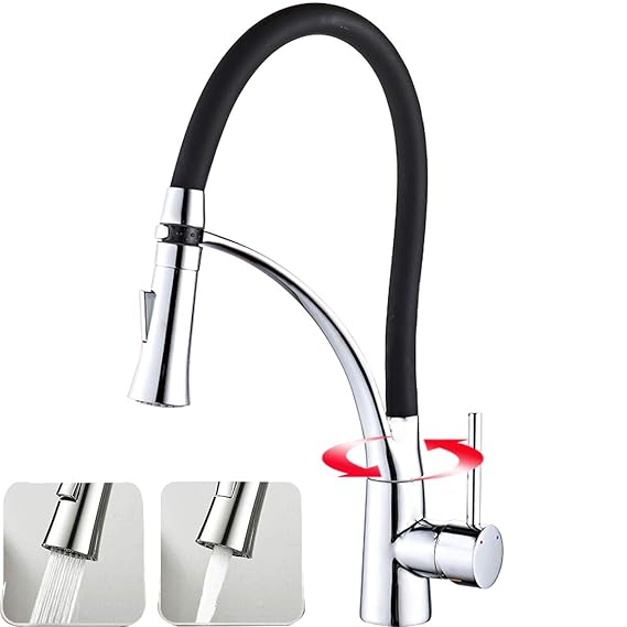 SUGU Küchenarmatur Mit Brause Ausziehbar Wasserhahn Küche Schwarz Mischbatterien Für Küche Hochdruck Küche Armatur Chrom Einh