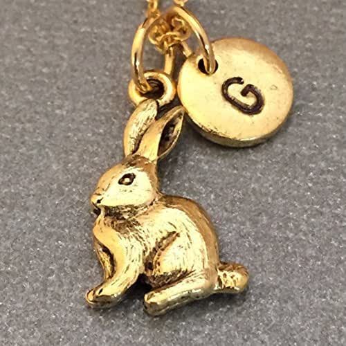 Bunny necklace, bunny charm, animal necklace, personalized necklace, initial