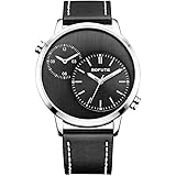 BOFUTE Men's Dual Time Zone Display Luminous Pointer Quartz Watch with Leather Strap