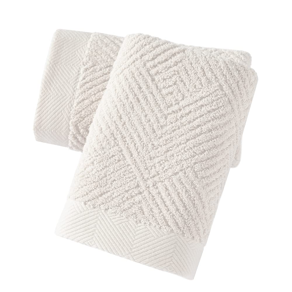 sense gnosis Super Soft White Hand Towels Terry Striped Weave Pattern Ultra Absorbent 100% Cotton Towel for Bathroom(13 X 29 Inch), 2 Pieces, Beige