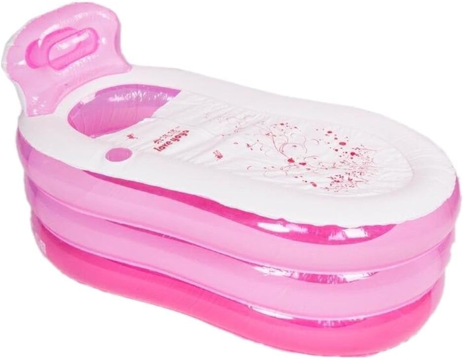 Adult/child fold plastic Inflatable bathtub Thickening Three layers Bath Tub Inflated Bath barrel (Pink)