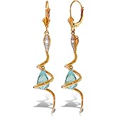 Galaxy Gold GG 14k Solid Rose Gold Snake Earrings with Dangling Briolette Blue Topaz & Diamonds