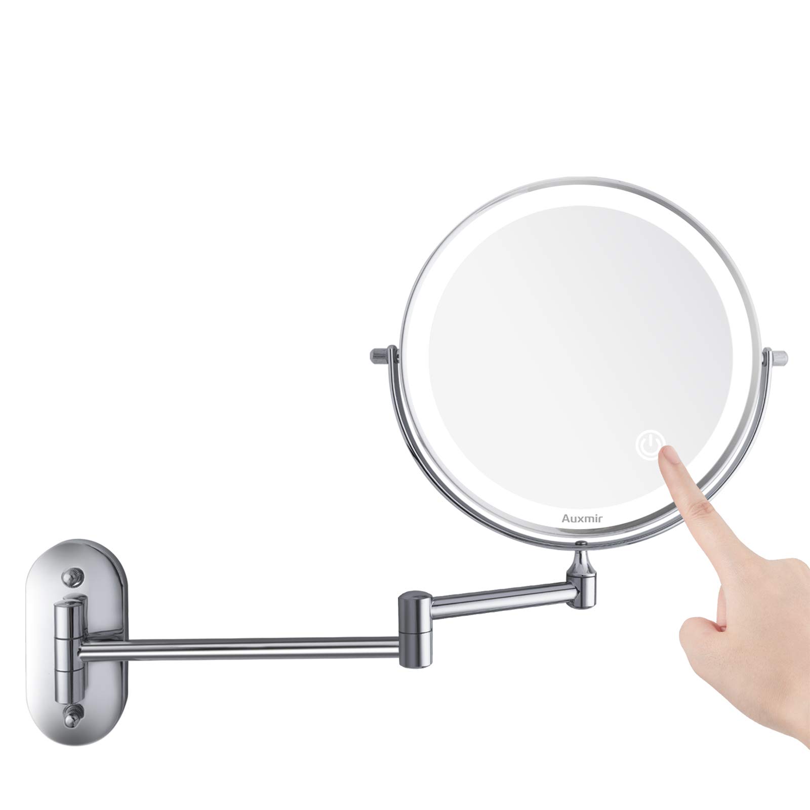 Auxmir Illuminated Wall Makeup Mirror 10X/1X Magnification Double Sided for Bathroom