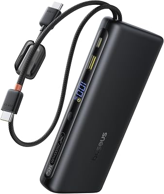 FC41 145W Powerbank per Laptop Certificato CCC, Ricarica Rapida PD3.1, 25000mAh Power Bank con 2 Cavi USB-C Integrati, Batteria Esterna per MacBook Pro, iPhone, iPad, Samsung, Nero
