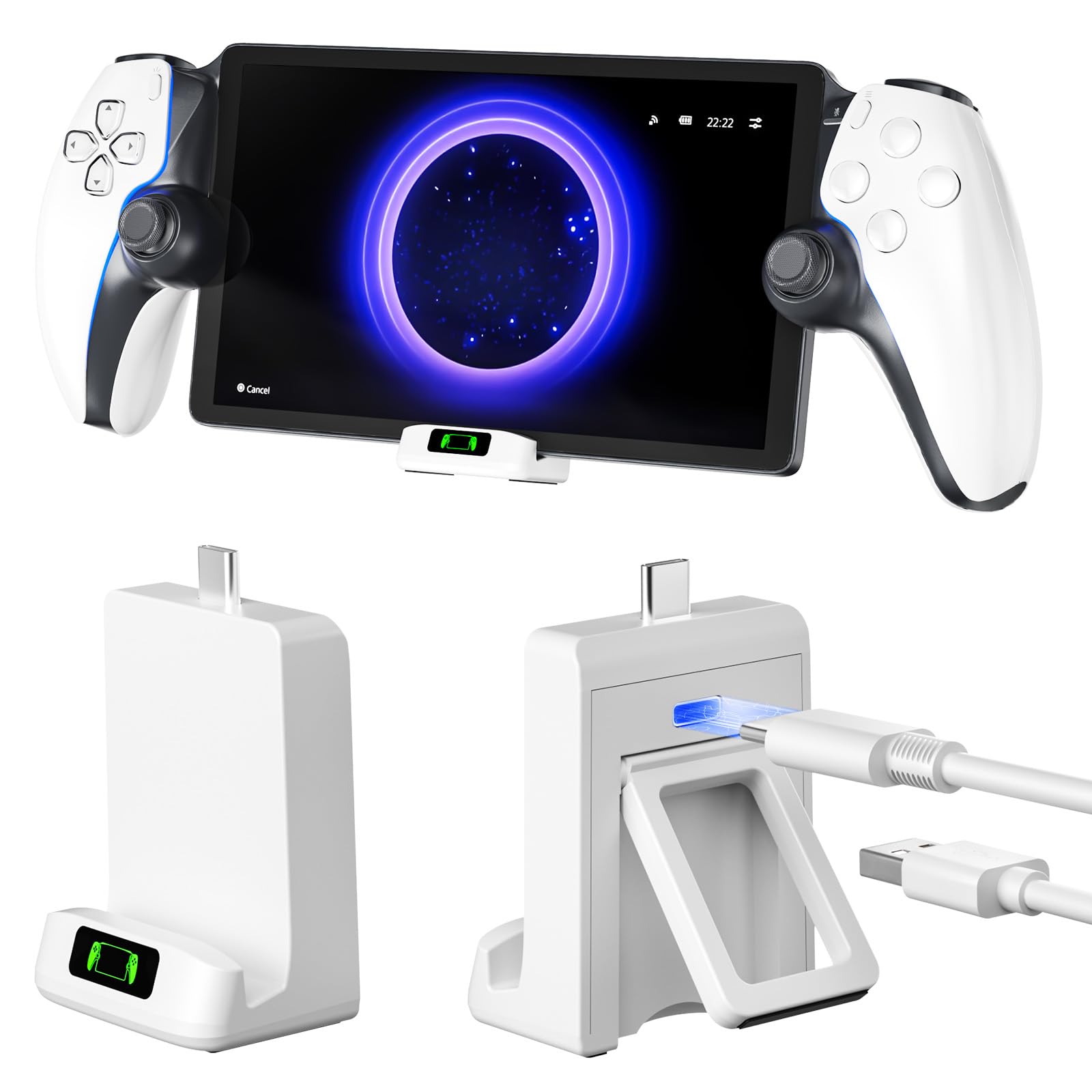 PS Portal Charging Dock and Portal Holder Stand for PS Portal Remote Player with LED Indicators, Foldable Pa5 Portal Charger Station, PS5 Portable Base for PS5 Portal Accessories, White