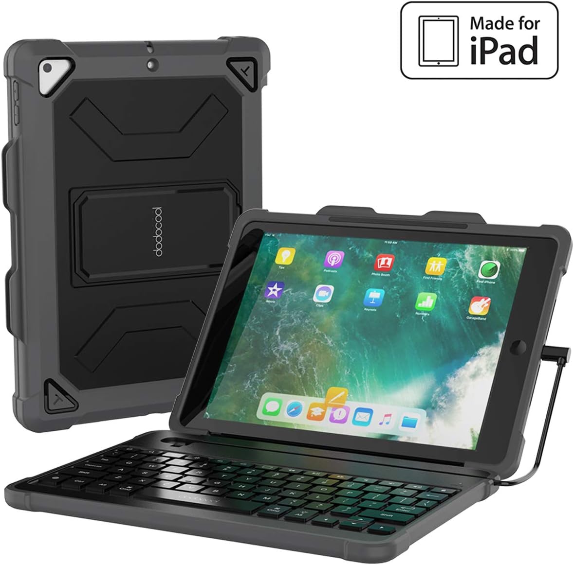 dodocool Keyboard Case for iPad 9.7 2018 6th Generation Cases with Keyboard [MFi Certified] with Stable Wired Connection, Pencil Holder, Shortcuts, Auto Sleep/Wake, Detachable Backlit Keyboard