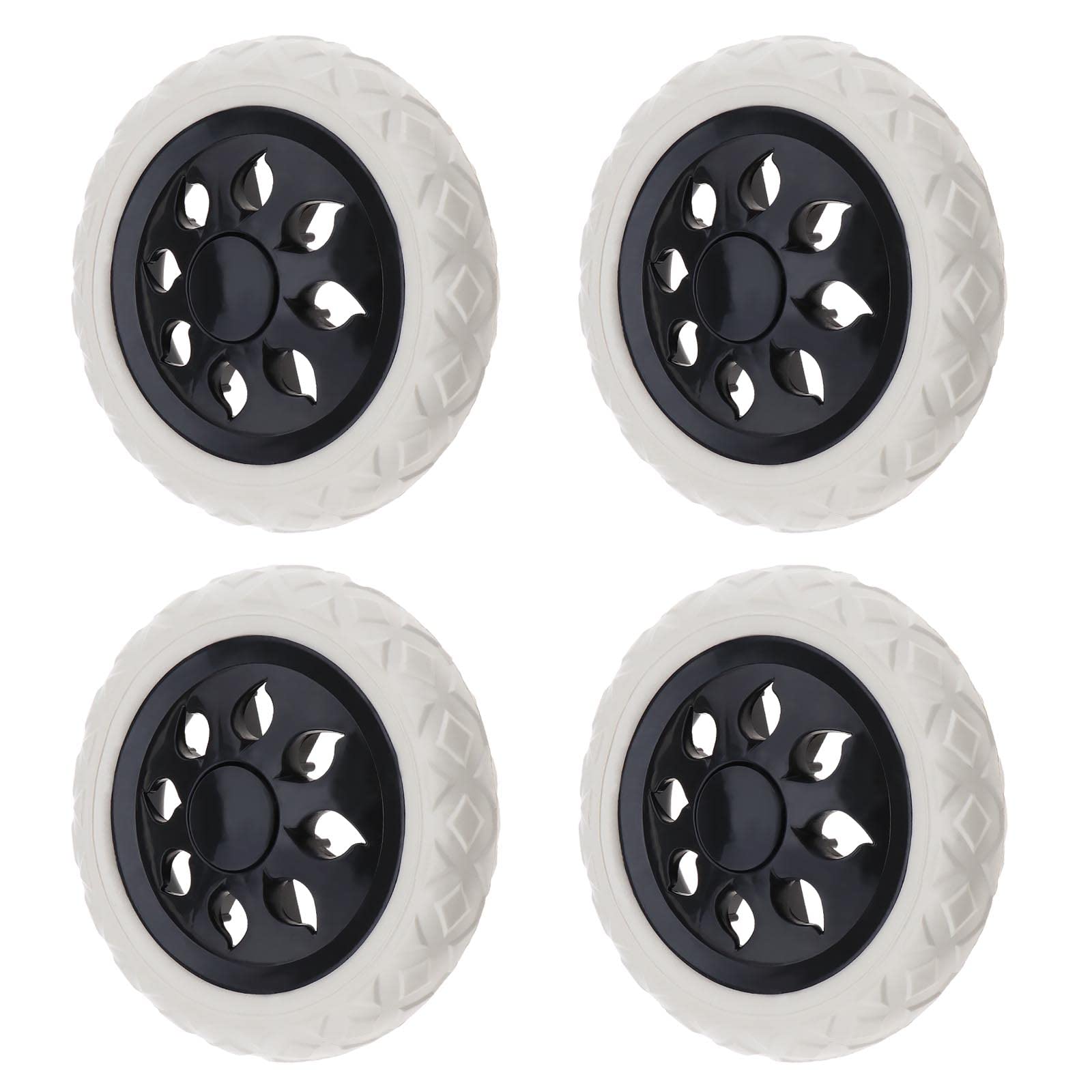 eMagTech 4PCS Shopping Cart Wheels, 165mm/6.49in Diameter, Black/White, Plastic & Foam, Silent, 25kg Load, Fits Trolleys, Bicycles, Easy Install